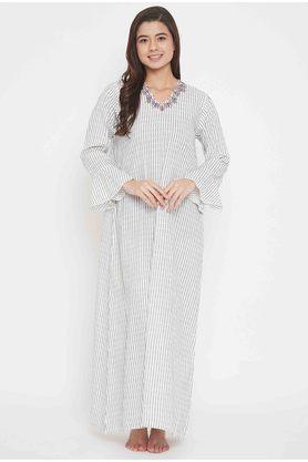 Buy KAFTAN COMPANY White Cotton Full Sleeves Maxi Night Dress