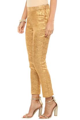 Womens Gold Woven Cigarette Pants