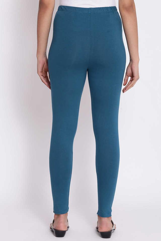 Buy AURELIA Blue Textured Regular Cotton Women's Leggings