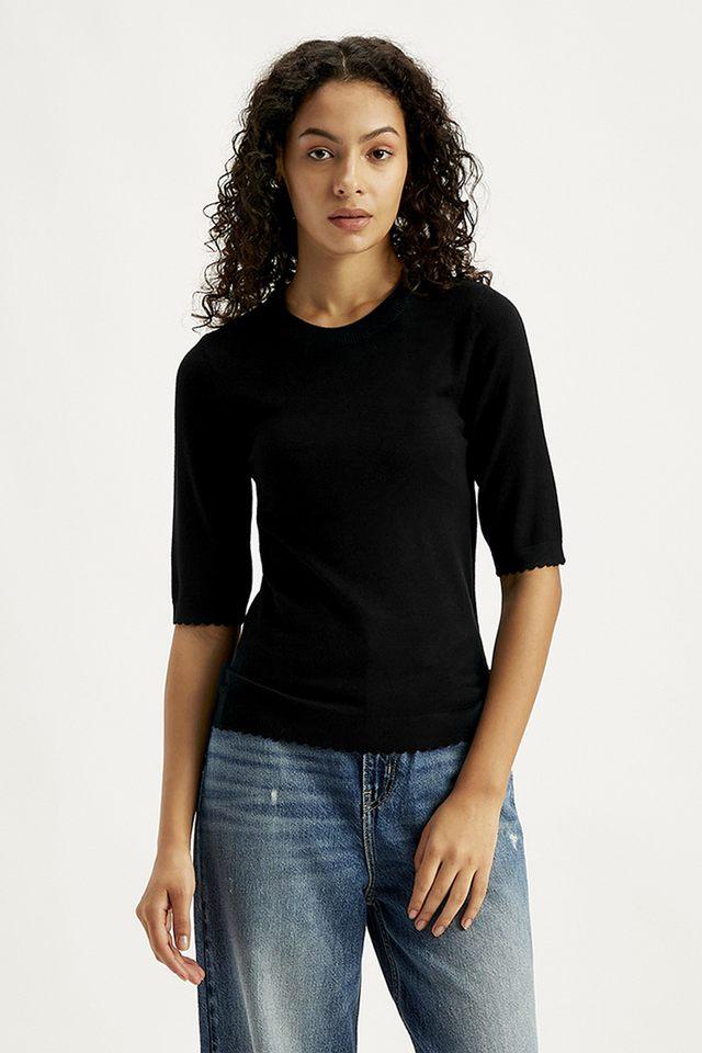 Buy LEVIS Black Solid Viscose Round Neck Women s T Shirt Shoppers Stop