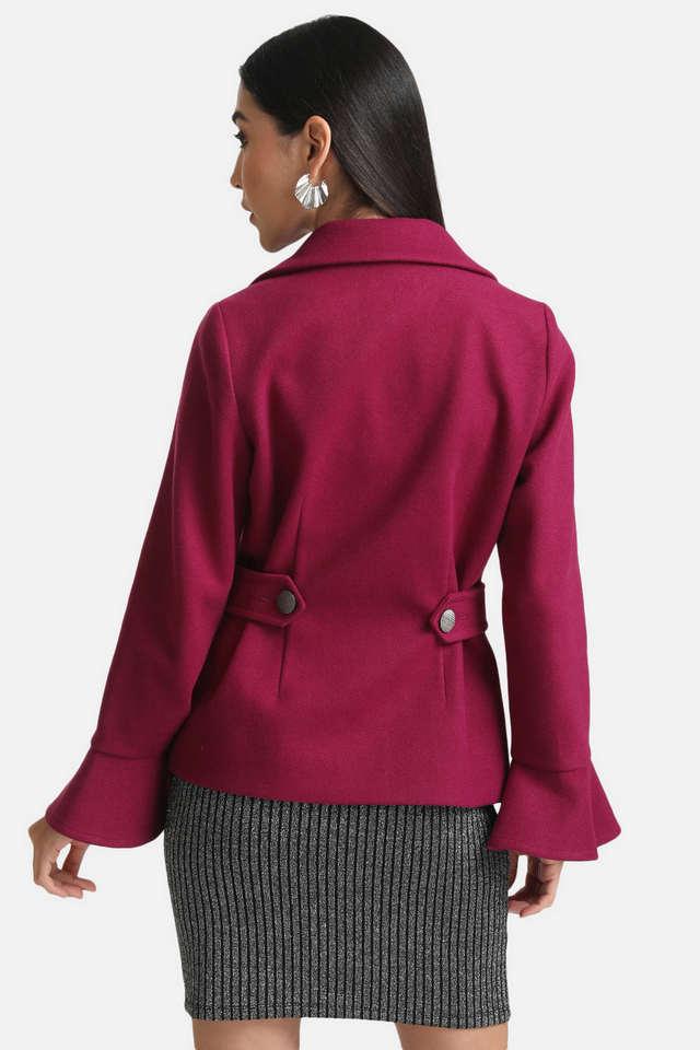 Buy KAZO Wine Solid Collar Neck Women's Fusion Wear Jacket