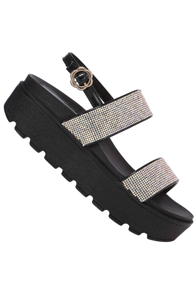 Stradivarius multi strap chunky flatform sandals in black - ShopStyle