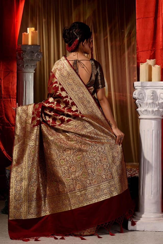 Buy Red Banarasi Silk Handwoven Floral Jaal And Vintage Pattern Saree For  Women by Priyal Bhardwaj Online at Aza Fashions.