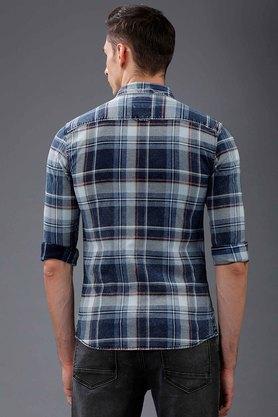 Buy VOI JEANS Blue Checks Cotton Blend Slim Men's Casual Shirt