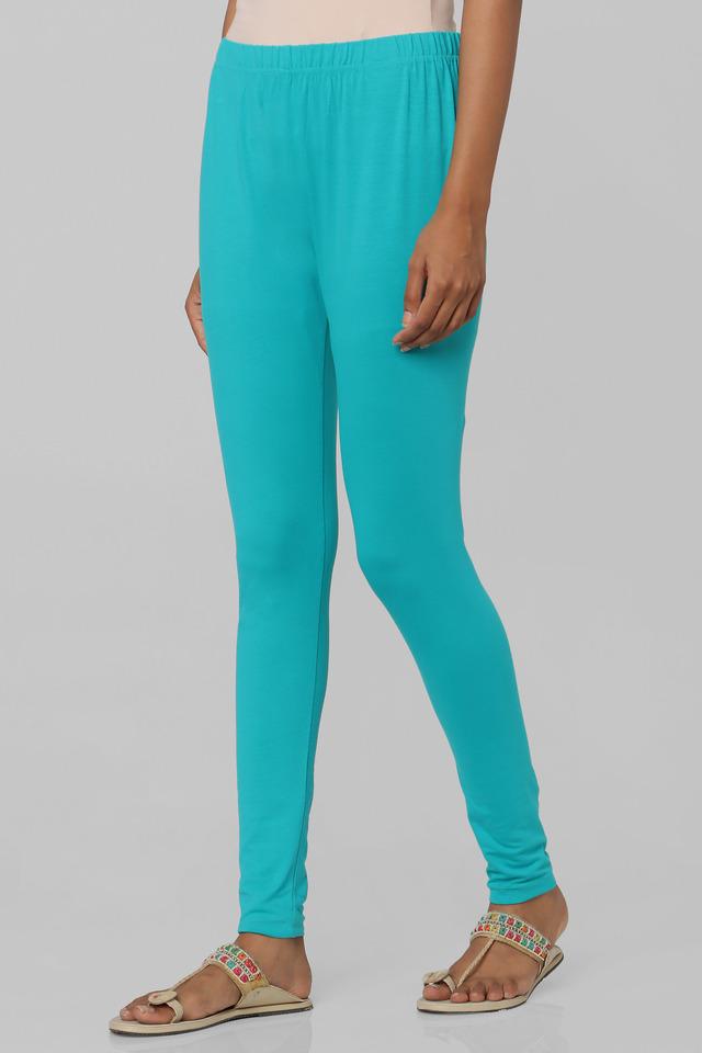 Buy STOP Turquoise Fitted Full Length Cotton Lycra Women's Leggings