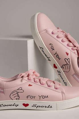 Synthetic Lace Up Girls Sneakers