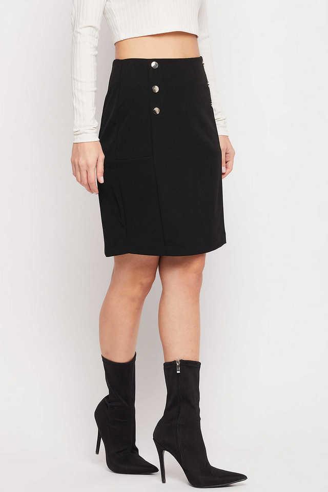 Buy MADAME Black Pencil Fit Mid Thigh Crepe Women s Casual Skirt