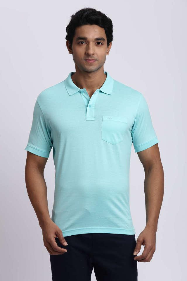 Buy COLOR PLUS Blue Solid Cotton Polo Men s T Shirt Shoppers Stop