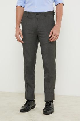 Buy Stop Solid Polyester Viscose Slim Fit Men's Formal Trousers - Grey at  Redfynd