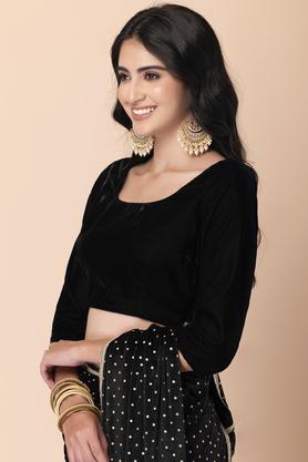 Buy Black Velvet Plain Scoop Neck Sleeveless Blouse For Women by