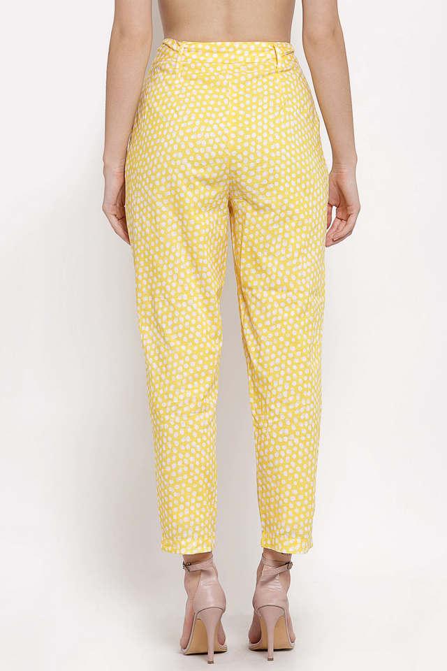 Aayna Plain Women Mustard Yellow Cotton Trouser Waist Size 300