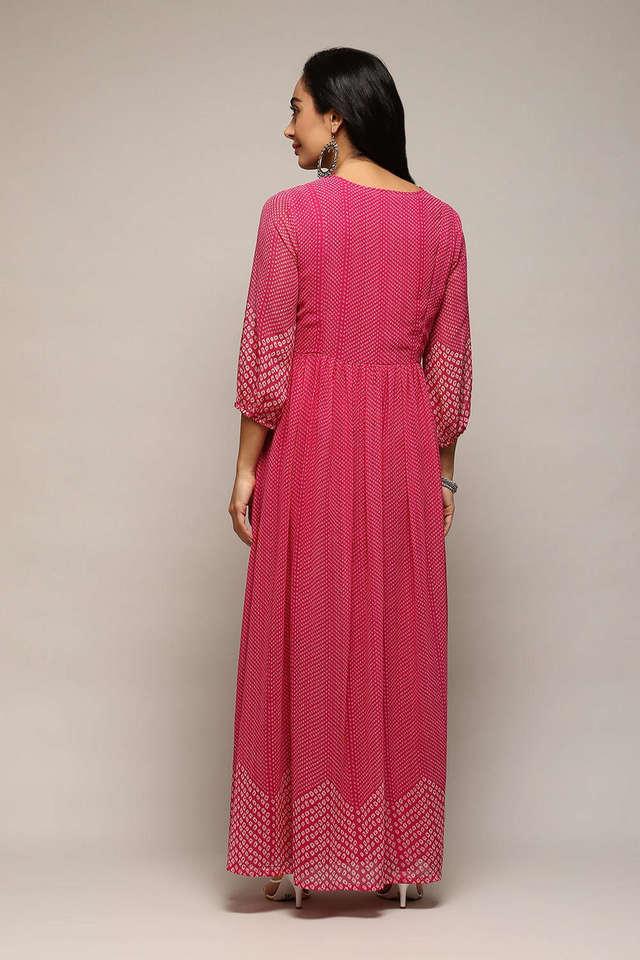 Buy BIBA Fuschia Printed Blended Round Neck Women s Maxi Dress Shoppers Stop