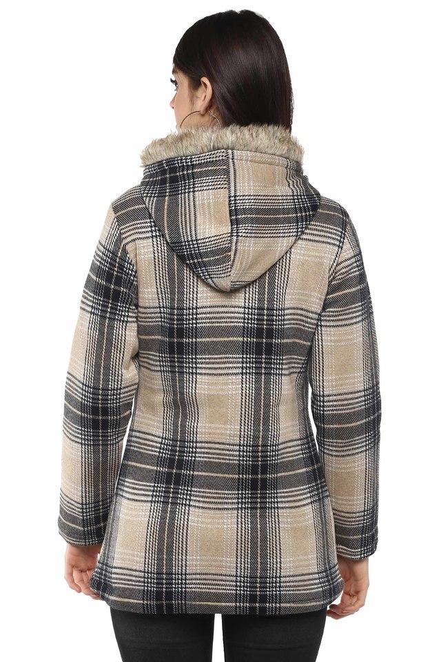 Buy MONTE CARLO Womens Hooded Neck Check Jacket Shoppers Stop