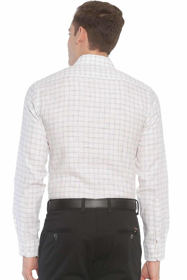 Buy LINEN CLUB Mens Off White Checked Formal Regular Fit Linen Shirt |  Shoppers Stop