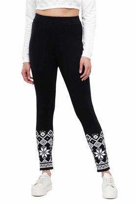 Buy De Moza Women Black Solid Cotton Ankle Length Leggings - M