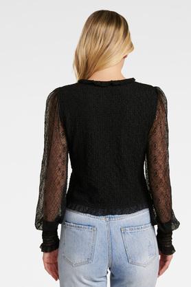 Black lace puff sleeve top sale