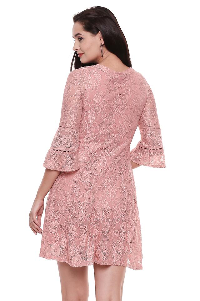 Pink lace 2024 pleated dress