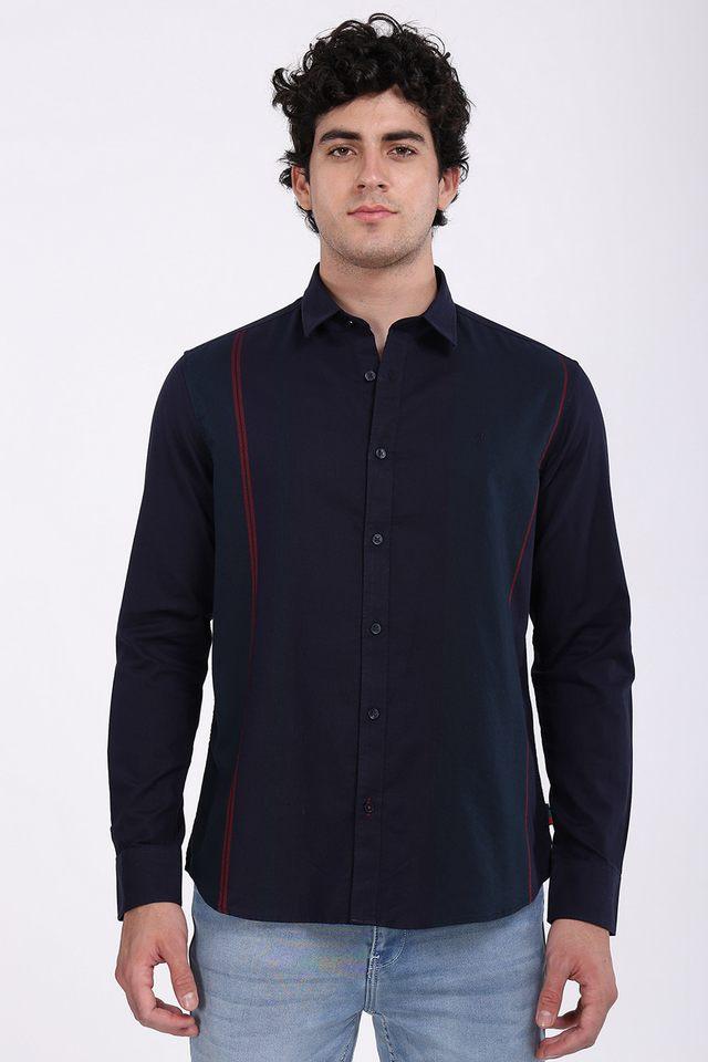 Buy INDIAN TERRAIN Blue Solid Cotton Regular Fit Men s Casual Shirt Shoppers Stop
