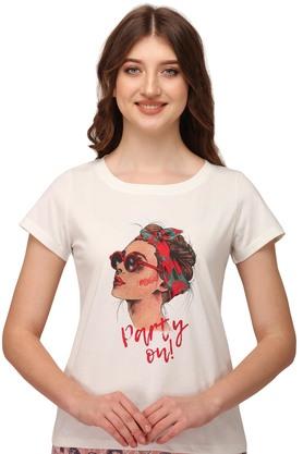 Buy SOIE Off White Cotton Lycra Modal Womens Lounge T Shirt