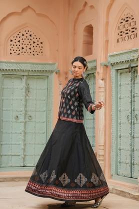 Buy SCAKHI Black Banarasi Kora Silk Tribal Print Anarkali Dress