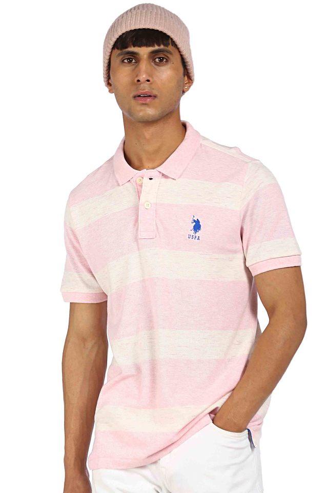 Buy U.S. Polo Assn. Pink Cotton Polo T-Shirt for Men's Online