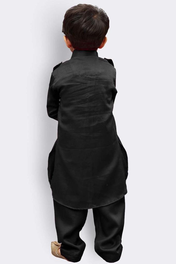 Buy VASTRAMAY Black Boys Black Cotton Pathani Suit Set