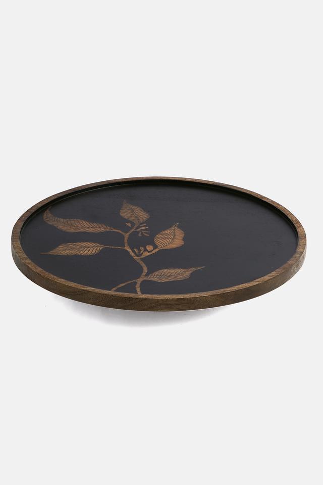 Buy BACK TO EARTH Brown Foliar Wooden Painted Rotating Tray Shoppers Stop