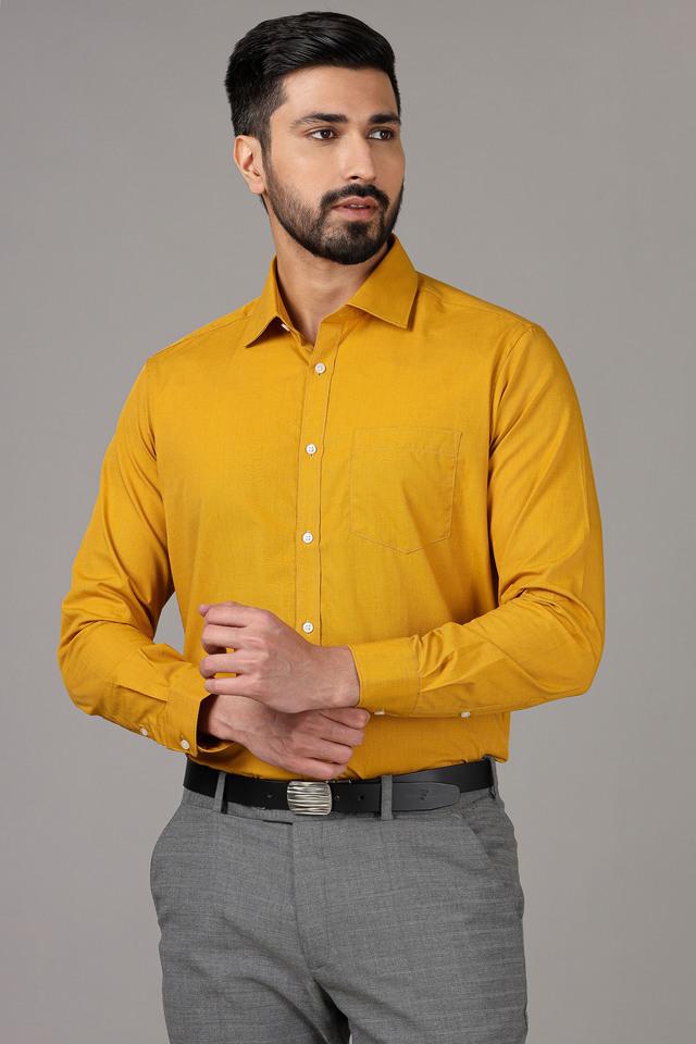 Buy STOP Mustard Solid Cotton Slim Fit Men s Formal Shirt