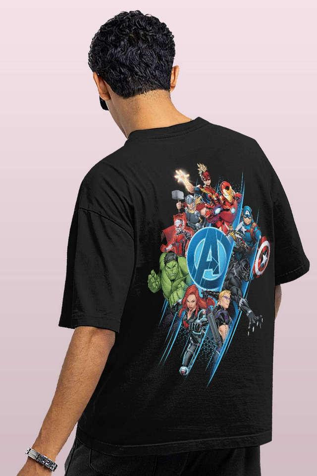 Buy MACMERISE Black Avengers All Heroes Round Neck Mens Oversized T-Shirt