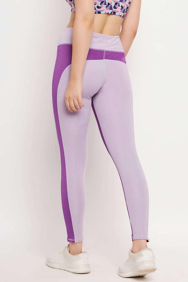 Buy CLOVIA Purple High Rise Active Tights in Violet with Coloured Panels