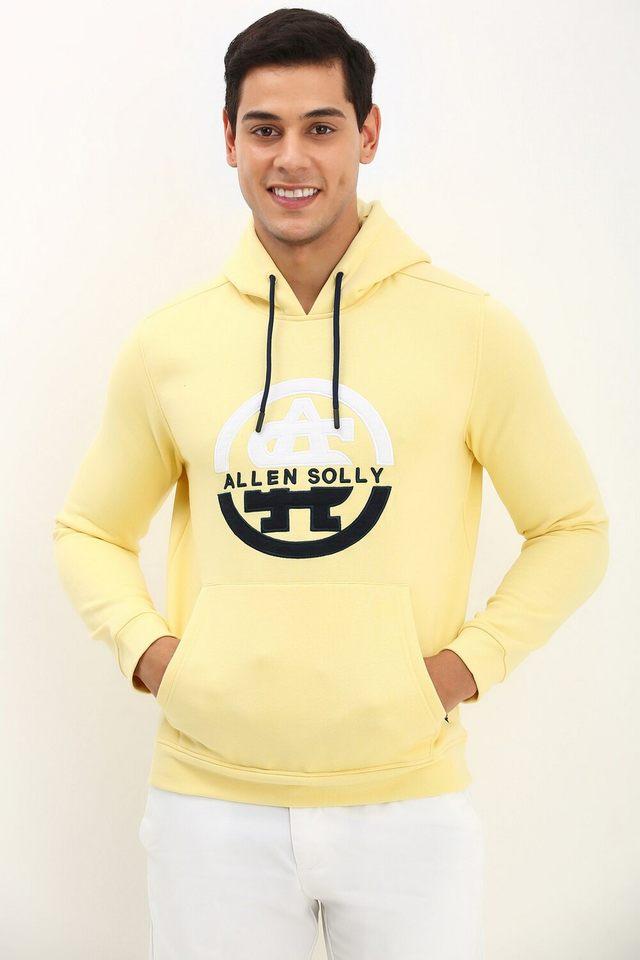 Buy ALLEN SOLLY Yellow Solid Cotton Hooded Men s Sweatshirt Shoppers Stop