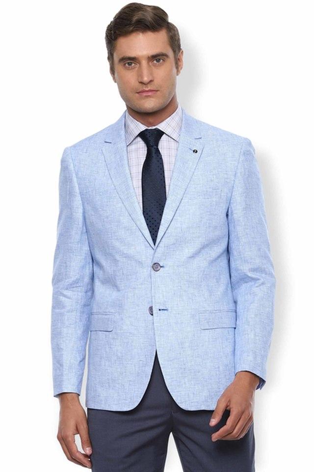 Buy VAN HEUSEN Light Blue Textured Linen Slim Fit Mens Formal Blazer Shoppers Stop