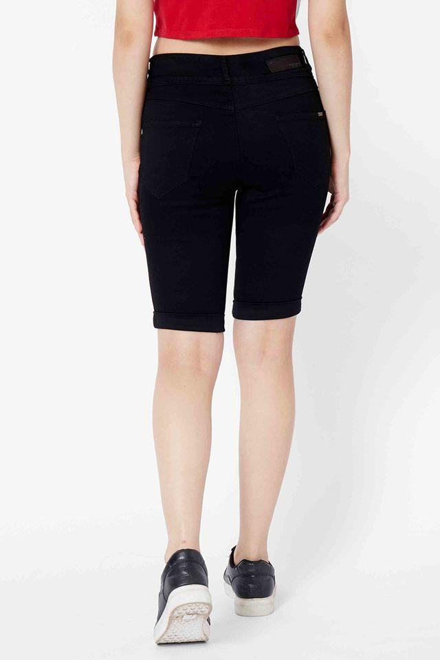 Black knee shop length shorts women's