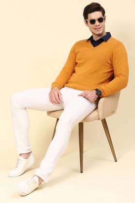 Buy MONTE CARLO Yellow Solid Wool V-Neck Men's Sweater