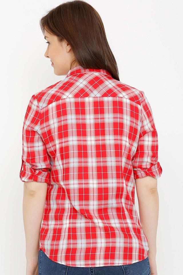 Red check best sale shirt womens