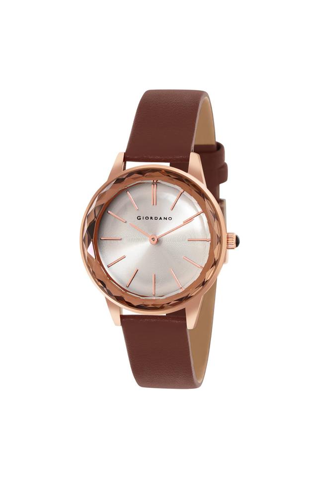 Buy GIORDANO Womens 36 mm Silver White Dial Leather Analog Watch
