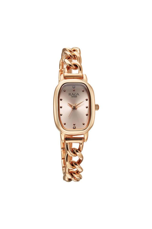 Buy TITAN Raga Showstopper 2.0 39.50 x 6.90 x 30 mm Rose Gold Dial Metal Analogue Watch For Women 95309WM01 Shoppers Stop