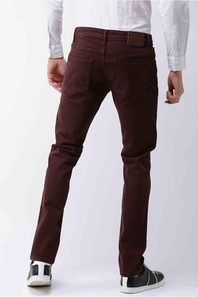 Buy CELIO JEANS Burgundy Mid Tone Wash Cotton Slim Fit Mens Jeans