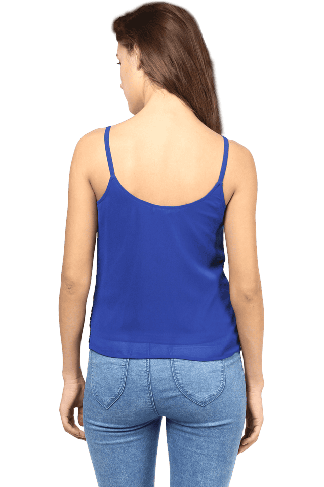 Blue spaghetti outlet strap top