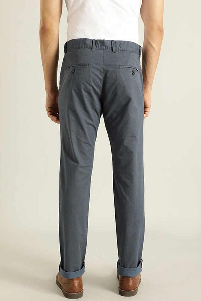 Buy INDIAN TERRAIN Navy Printed Cotton Stretch Tailored Fit Men's