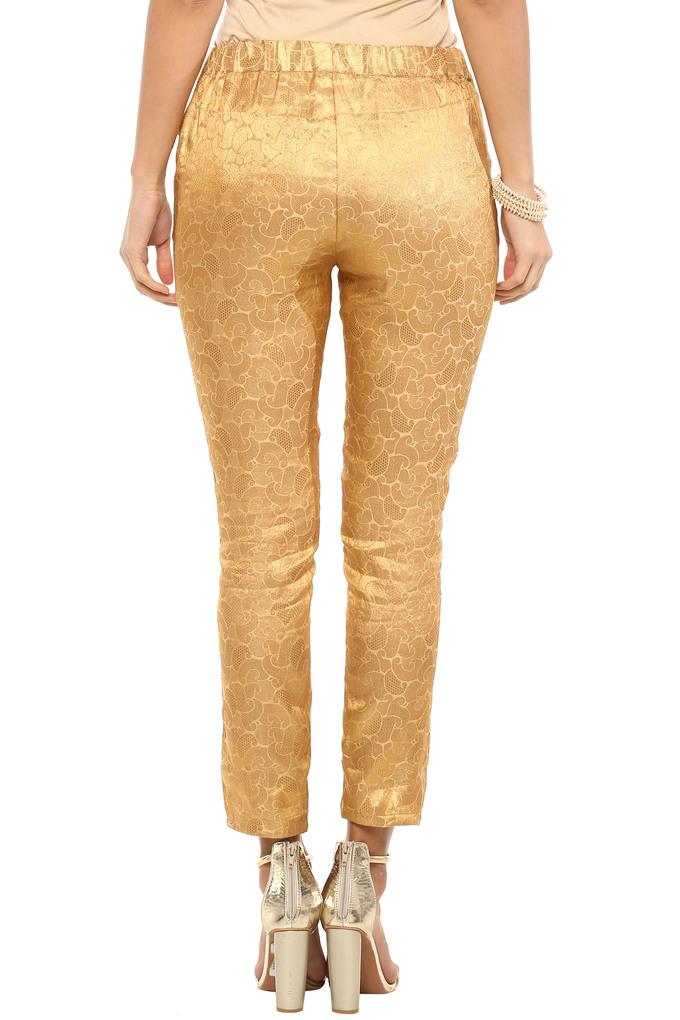 Buy IMARA Womens Gold Woven Cigarette Pants Shoppers Stop