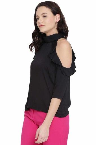 black high neck cold shoulder top