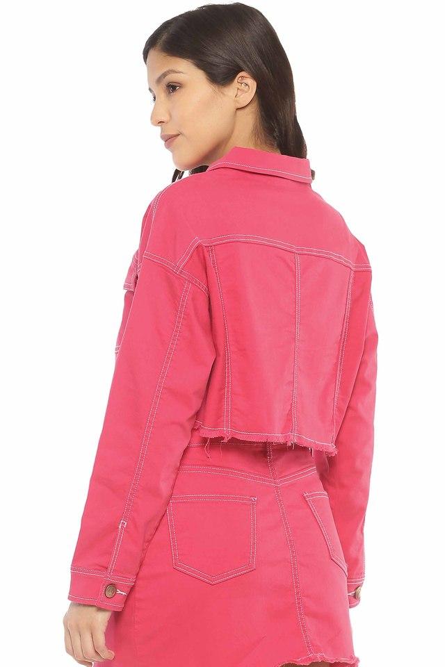 Pink denim jacket clearance women