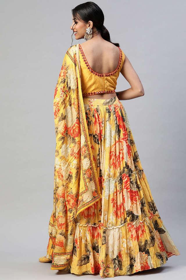 Women's Double Layered Peach Floral Lehenga Set | Aditi Gupta