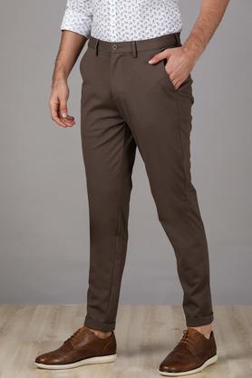 Slim Solid Brown Cotton Suit Pant