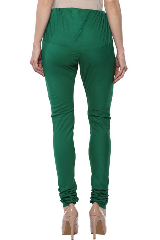 Solid Knit Churidar Leggings - Dark Green, Women