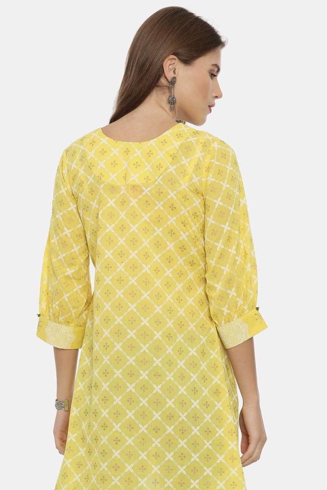 Buy NEERUS Blue Embroidered Cotton Round Neck Women's Kurta | Shoppers Stop