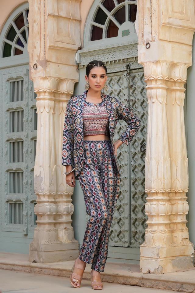 Buy SCAKHI Grey Printed Round Neck Cotton Silk Women s Top Pant