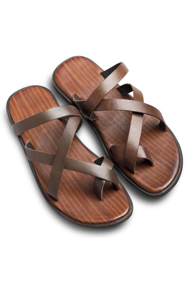 Buy DMODOT Brown Pelle Marrone Leather Slipon Mens Sandals