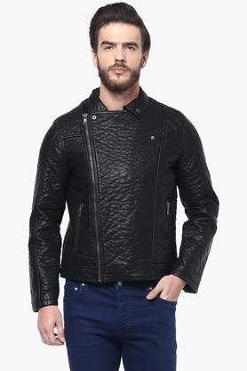 Celio black leather on sale jacket